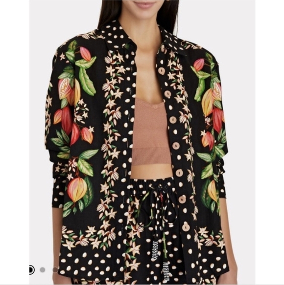 Farm Rio Cocoa Paradise Linen Blend Shirt Small NWOT - Picture 3 of 7